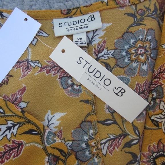 Studio B Dress by Bobeau Angel‎ Sleeve Wrap Womens 2X Yellow  Floral Hi-Lo Hem - Picture 9 of 14